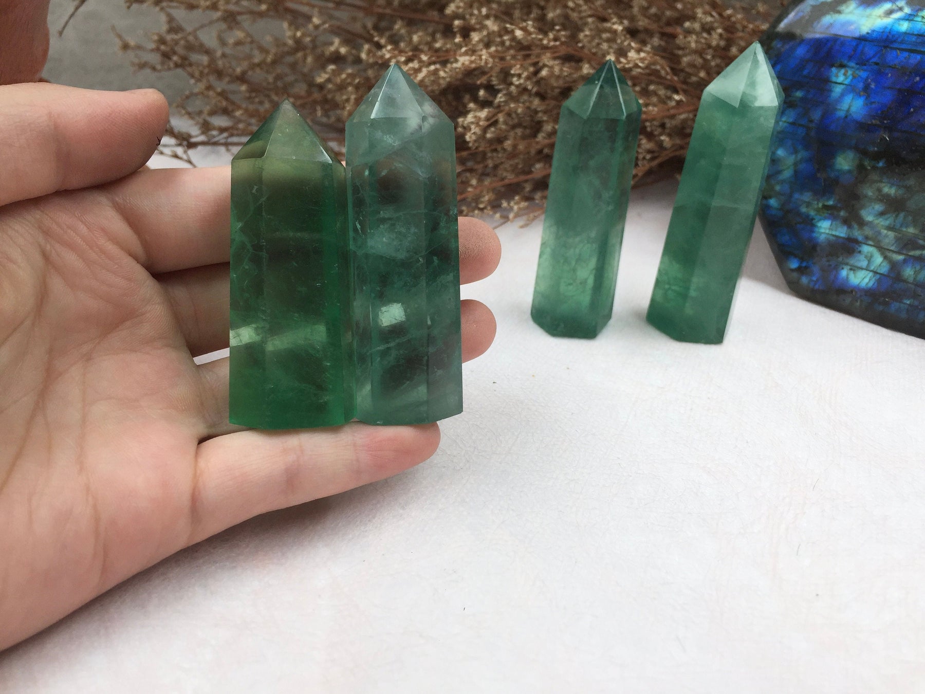 Green Fluorite Tower,Fluorite Point,Crystal Tower/Wand,Healing Crystal,Reiki Chakra Stone,Home Decor,For Giftwa