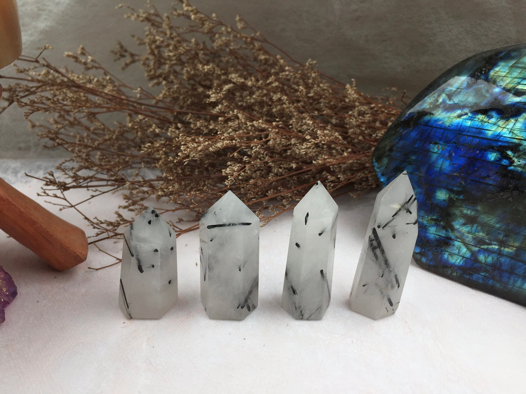 Black black rutilated tower,Black Tourmaline Point,Crystal Tower/Wand,Healing Crystal,Reiki Chakra Stone,Home Decor,For Gift