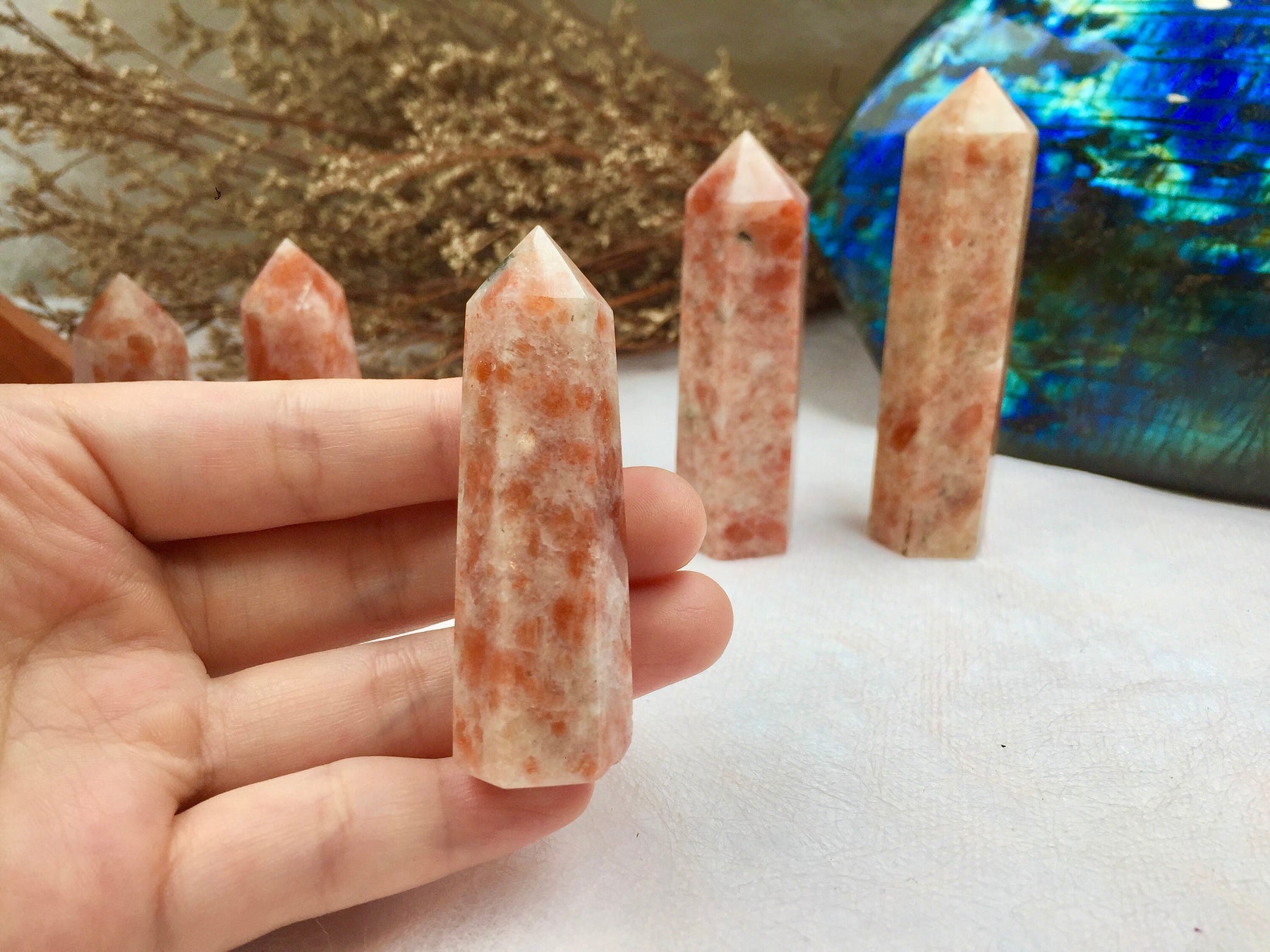 Sunstone Tower, Crystal, Healing Crystal Point, Energy Balance Stone, Meditation Tower, Natural Sunstone, Spiritual Decor, Reiki Charged