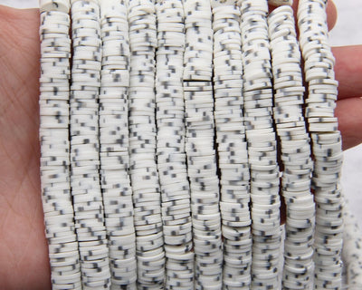 6mm/8mm Vinyl Heishi Beads,White/Black Wholesale Heishi Beads Collection: Polymer Clay & Vinyl Heishi for Dynamic Jewelry Designs