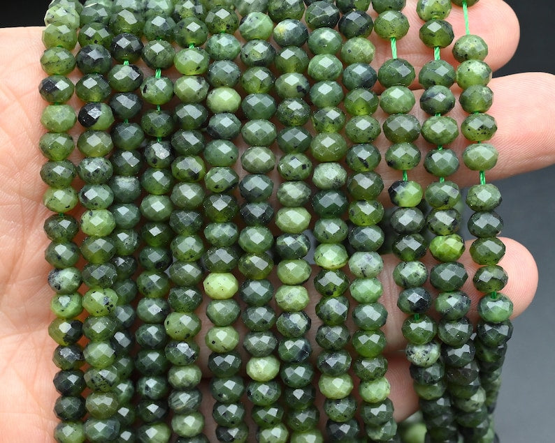 4x6MM Green Jade Faceted Rondelle Beads - Perfect for Elegant Jewelry and Personalized Gifts