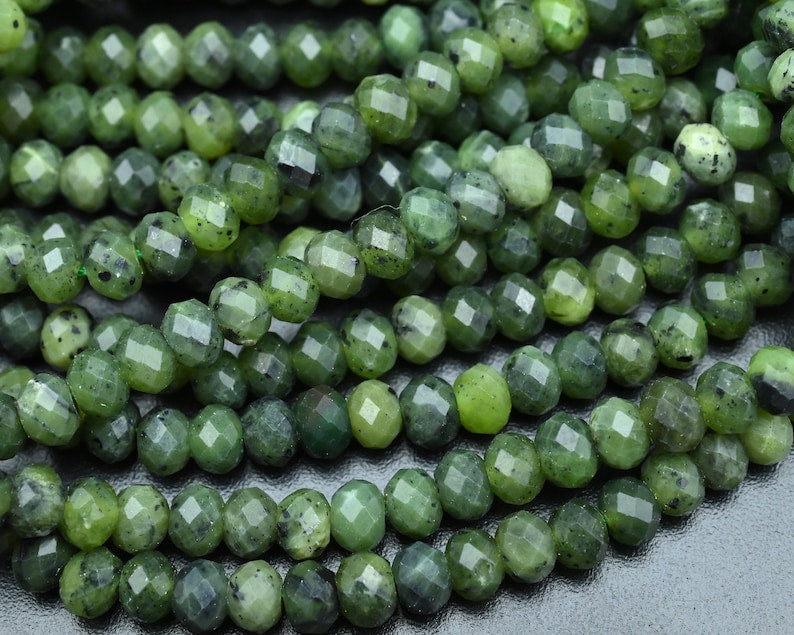 4x6MM Green Jade Faceted Rondelle Beads - Perfect for Elegant Jewelry and Personalized Gifts