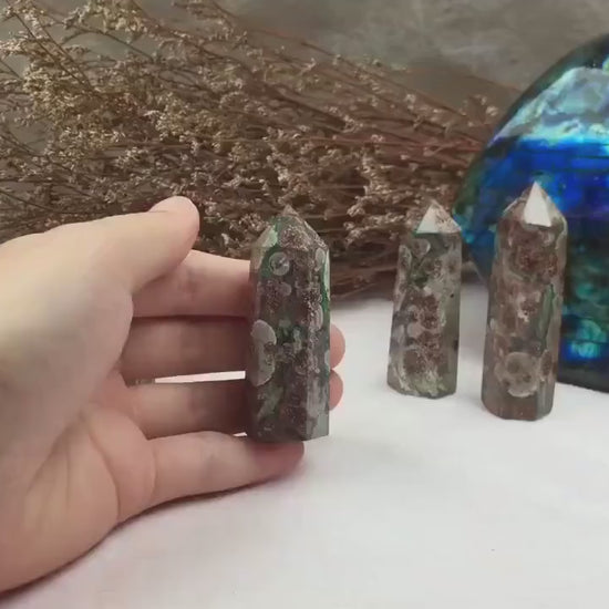Green Flower Agate Tower,Green Flower Agate Point,Crystal Tower/Wand,Healing Crystal,Reiki Chakra Stone,Home Decor,For Gift