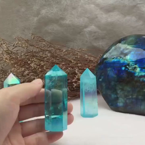 Blue Aura Crystal Quartz Tower Points New Home Party Wedding Gifts for Self and Friends
