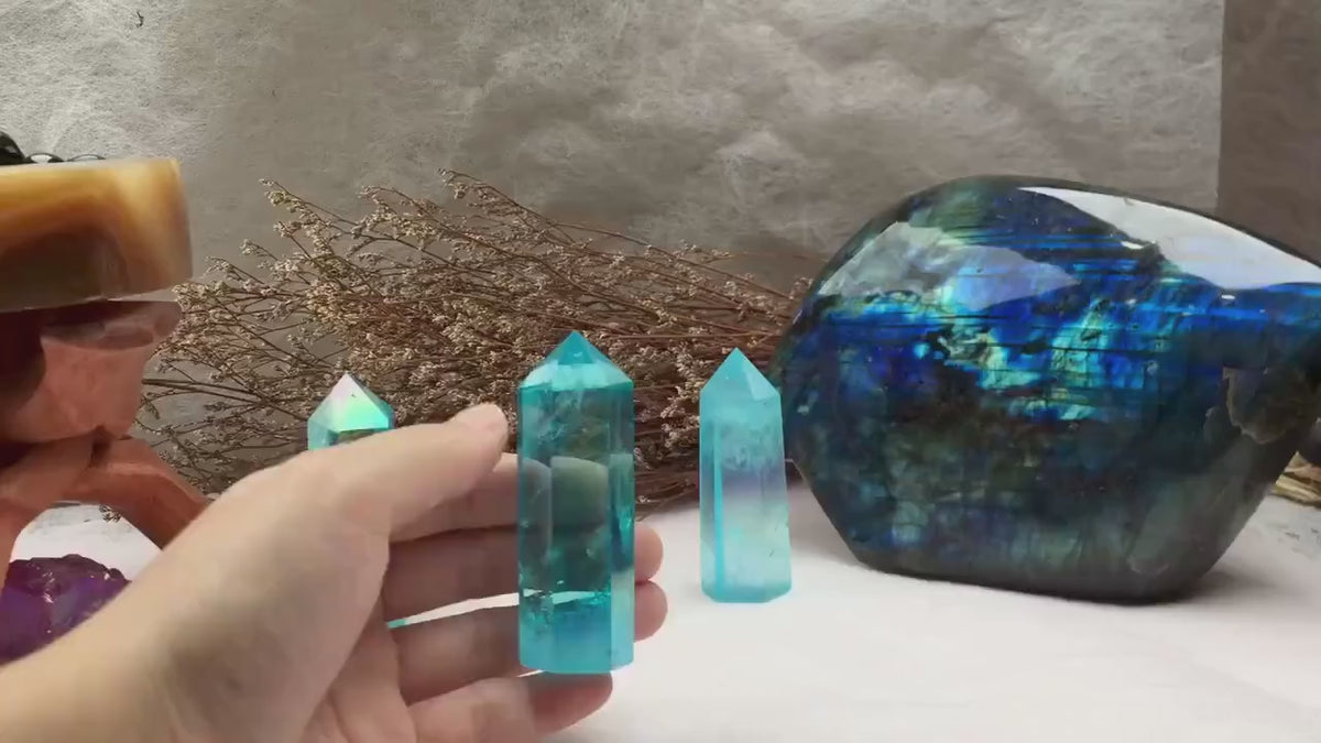 Blue Aura Crystal Quartz Tower Points New Home Party Wedding Gifts for Self and Friends