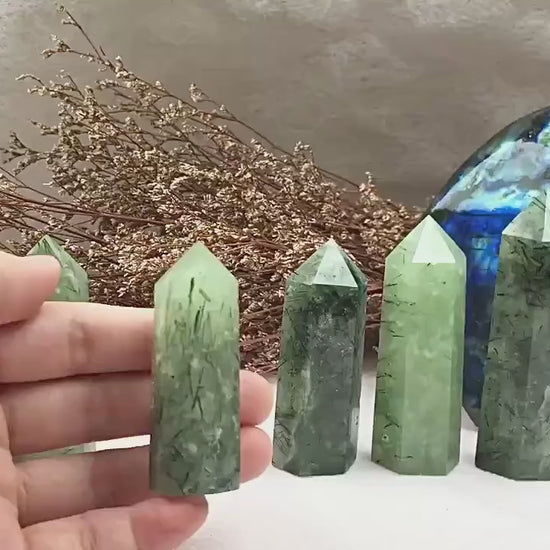 Prehnite Tower，Prehnite Point，Crystal Tower/Wand，Healing Crystal，Reiki Chakra Stone，Home Decor，For Gift