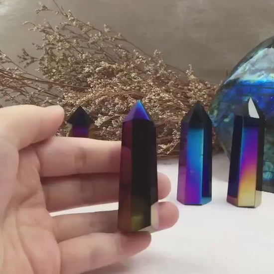 Aura Obsidian Tower, Black Obsidian Crystal Point, Healing Stone, Energy Amplifier, Protective Amulet, Meditation Decor, Spiritual Gift