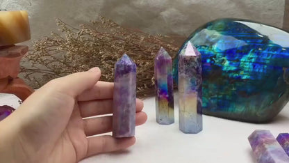 Aura Lepidolite Tower: Stress Relief, Sleep Aid, Spiritual Healing, Energy Cleanse, Meditation Support, Home Decor, Unique Spiritual Gift