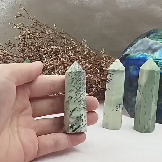 Dendritic Jade Tower,Dendritic Jade Point,Crystal Tower/Wand,Healing Crystal,Reiki Chakra Stone,Home Decor,For Gift