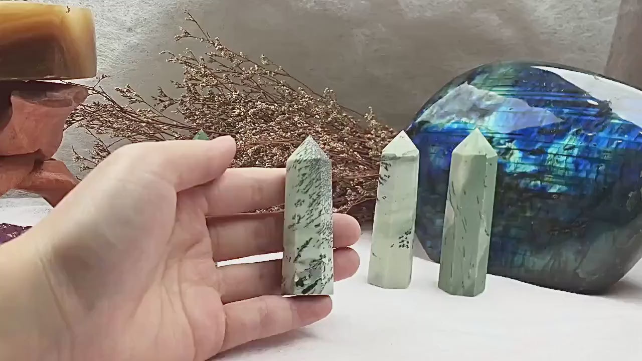 Dendritic Jade Tower,Dendritic Jade Point,Crystal Tower/Wand,Healing Crystal,Reiki Chakra Stone,Home Decor,For Gift