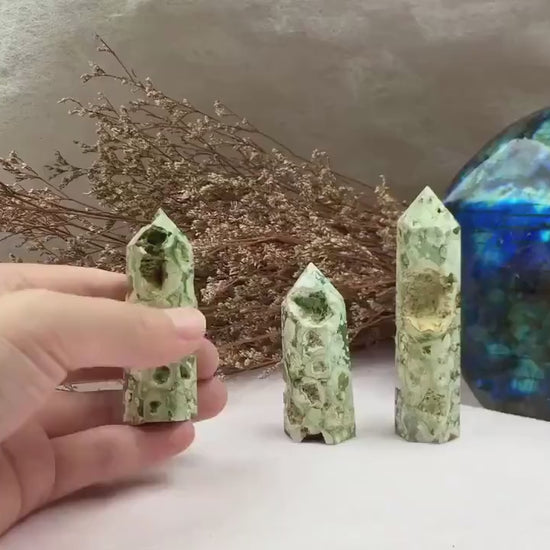Rainforest Tower,Rainforest Point，Crystal Tower/Wand，Healing Crystal，Reiki Chakra Stone，Home Decor，For Gift