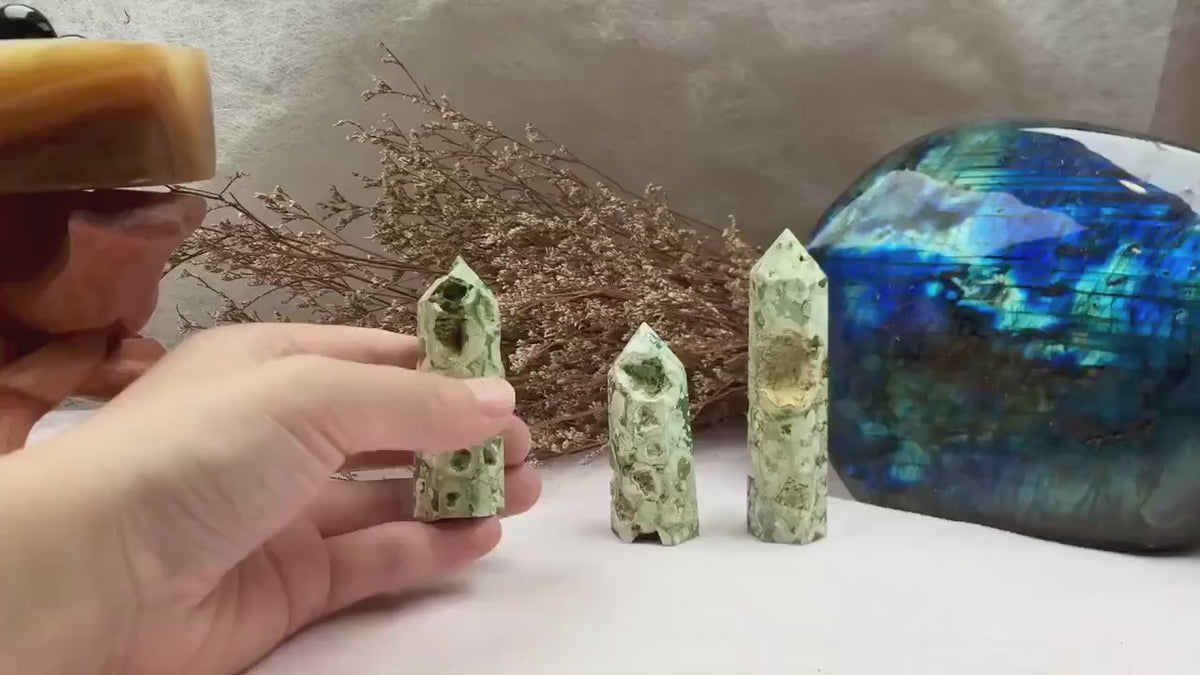 Rainforest Tower,Rainforest Point，Crystal Tower/Wand，Healing Crystal，Reiki Chakra Stone，Home Decor，For Gift