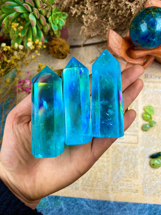 Aura Blue Quartz Tower – Natural Crystal Point