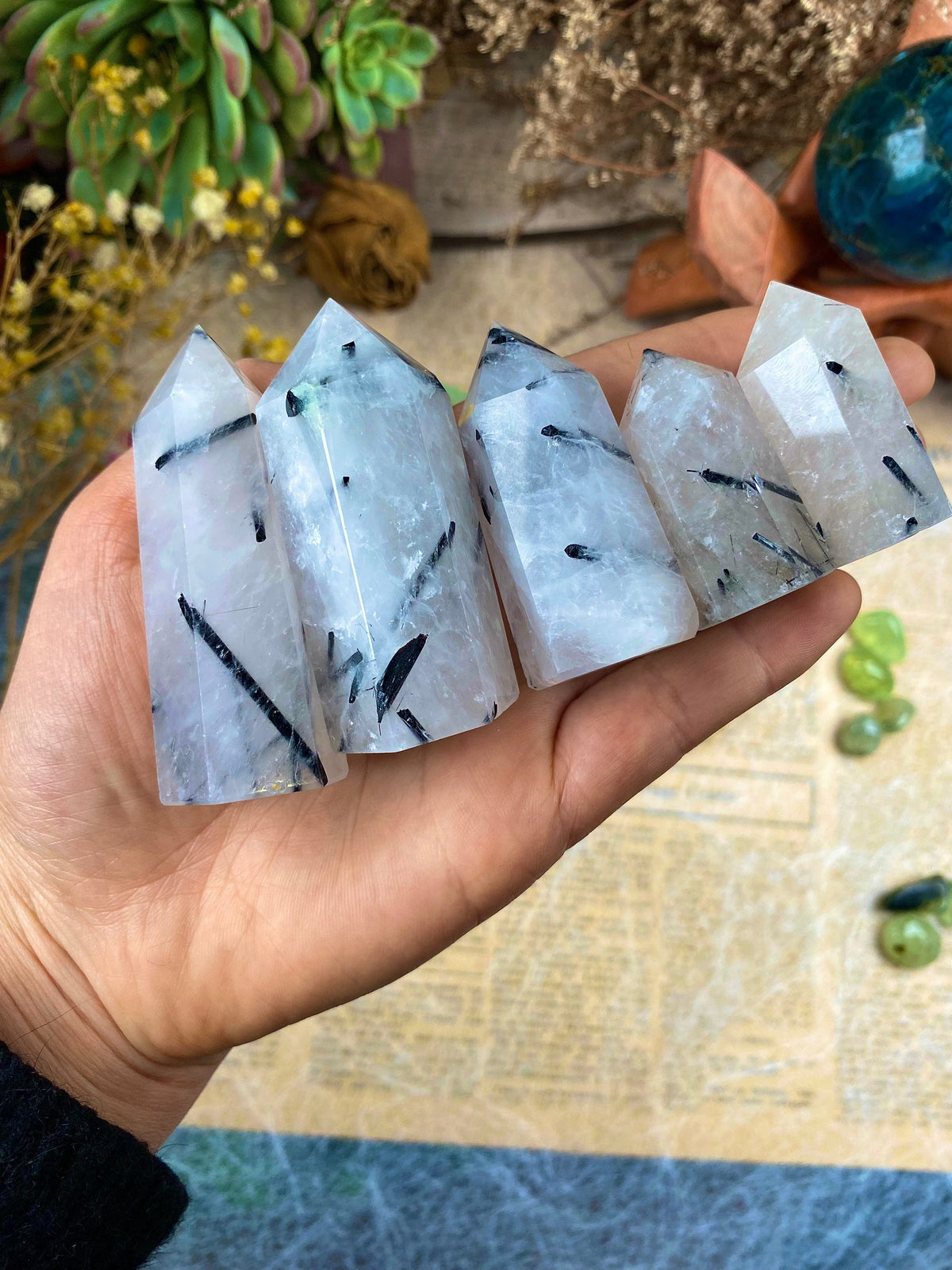 Black Rutilated Quartz Tower Meditation Tool Healing Crystal Tower Rutilated Quartz Crystal Tower for Energy Alignment