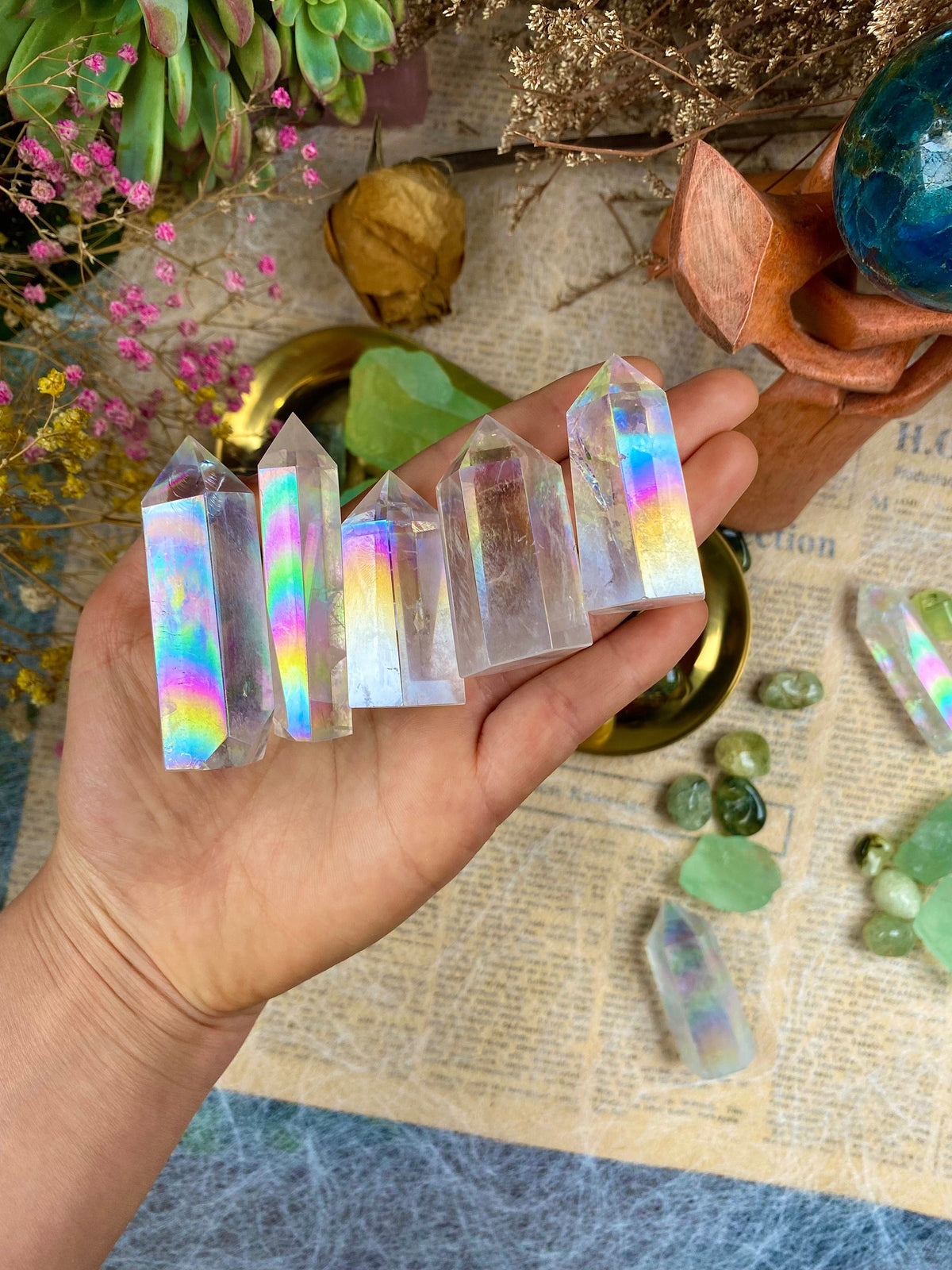 Aura Quartz Crystal Tower Meditation Tool Aura-Enhanced Quartz Crystal Obelisk