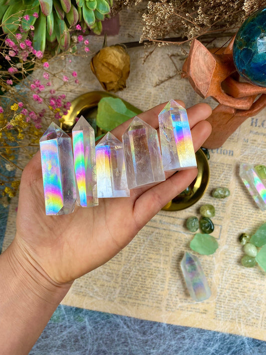 Aura Quartz Crystal Tower Meditation Tool Aura-Enhanced Quartz Crystal Obelisk