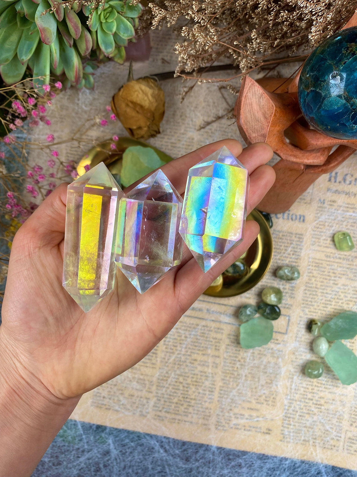 Double Terminated Aura Quartz Tower – Home Decor