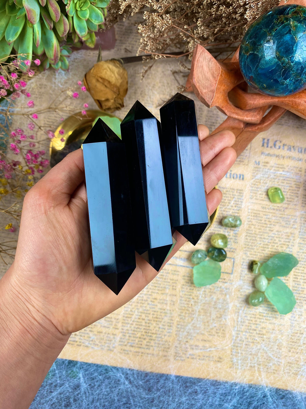 Black Obsidian Double Terminated Tower Healing Crystal Tower  Transformation and Release Crystal Point