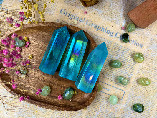 Aura Blue Quartz Tower – Natural Crystal Point