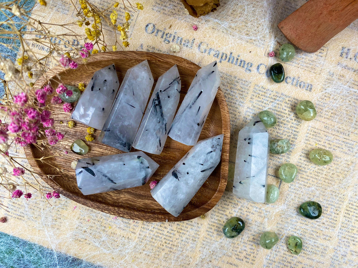 Black Rutilated Quartz Tower Meditation Tool Healing Crystal Tower Rutilated Quartz Crystal Tower for Energy Alignment