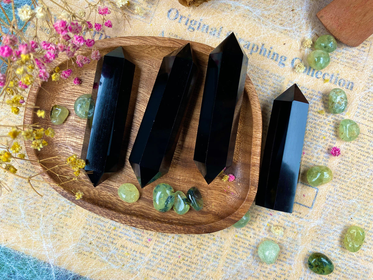 Black Obsidian Double Terminated Tower Healing Crystal Tower  Transformation and Release Crystal Point