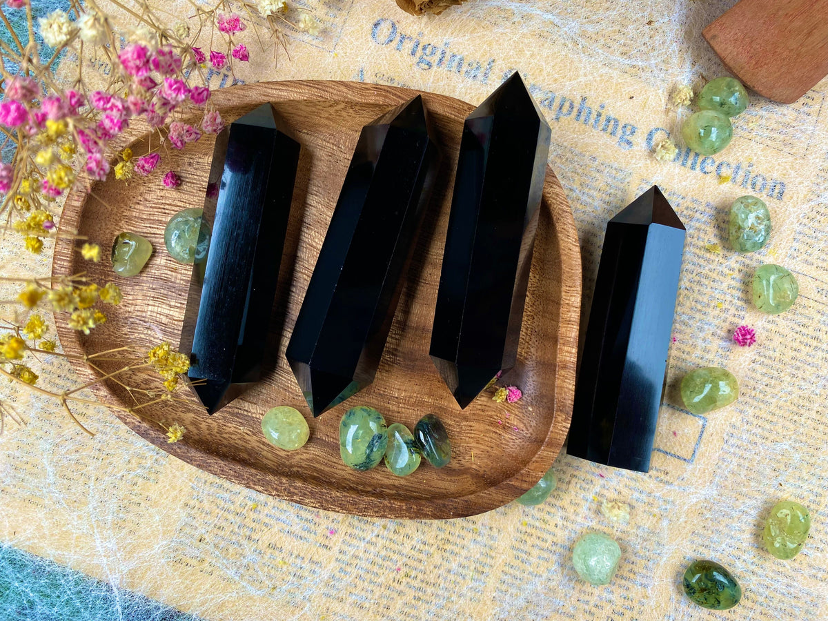 Double Terminated Black Obsidian Tower – Home Decor
