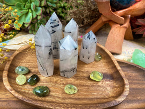 Black Rutilated Quartz Tower Meditation Tool Healing Crystal Tower Rutilated Quartz Crystal Tower for Energy Alignment