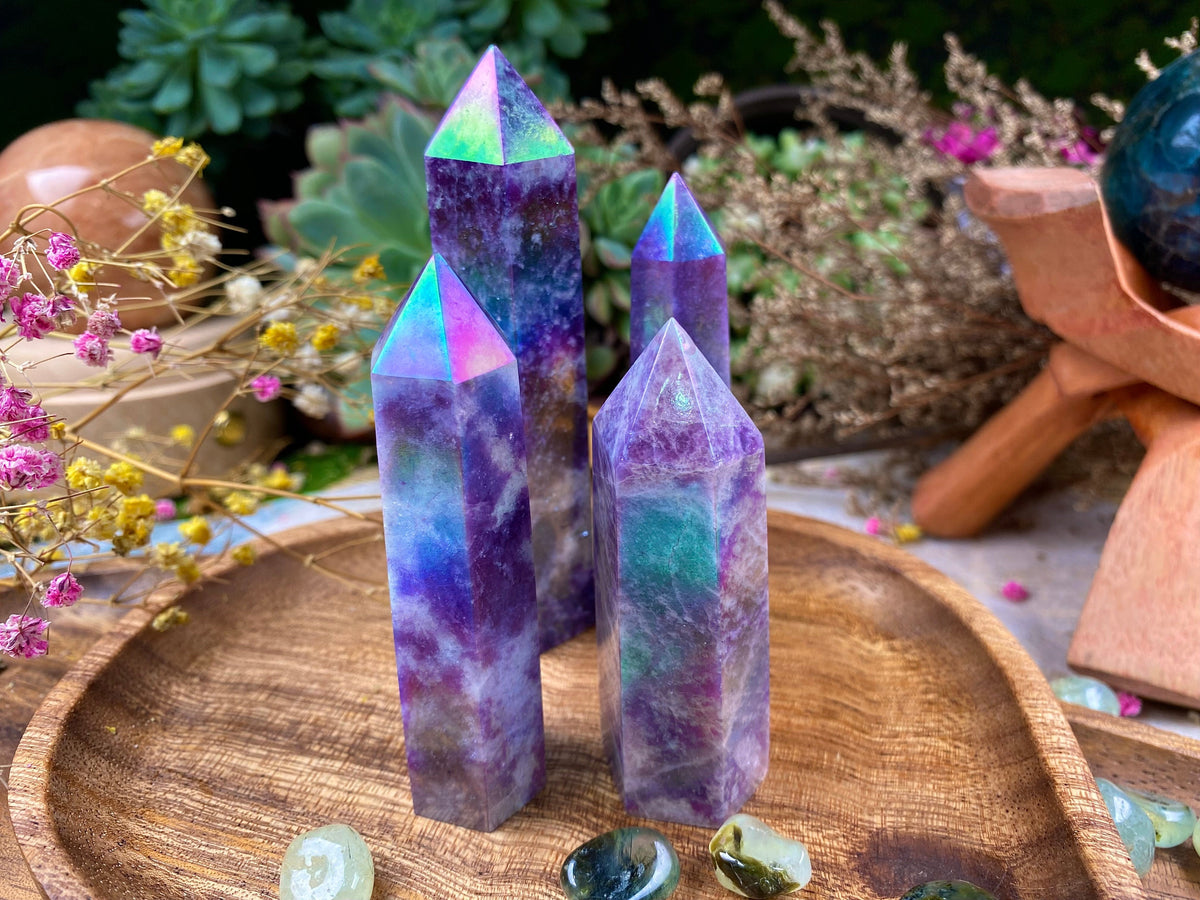 Aura Lepidolite Tower – Purple Mica Crystal Point