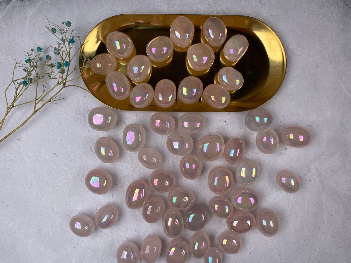 Aura Rose Quartz Tumble Stone 20-30mm 100g，Healing Crystal，Home Decor，For Gift