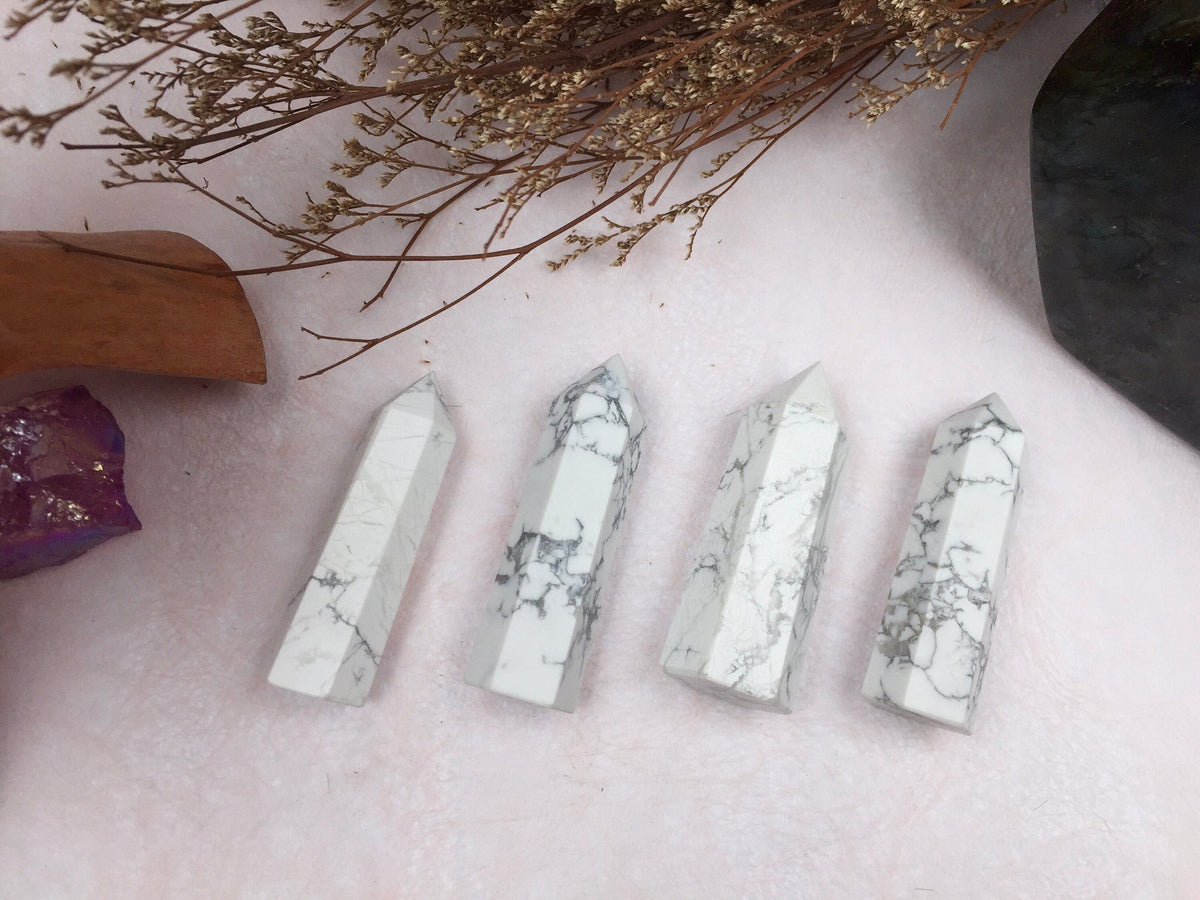 Howlite Tower，Howlite Point，Crystal Tower/Wand，Healing Crystal，Reiki Chakra Stone，Home Decor，For Gift