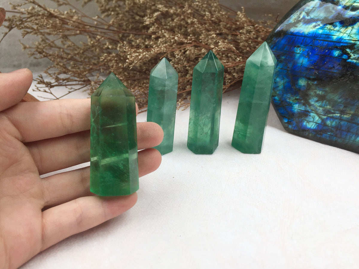 Green Fluorite Tower，Fluorite Point，Crystal Tower/Wand，Healing Crystal，Reiki Chakra Stone，Home Decor，For Giftwa
