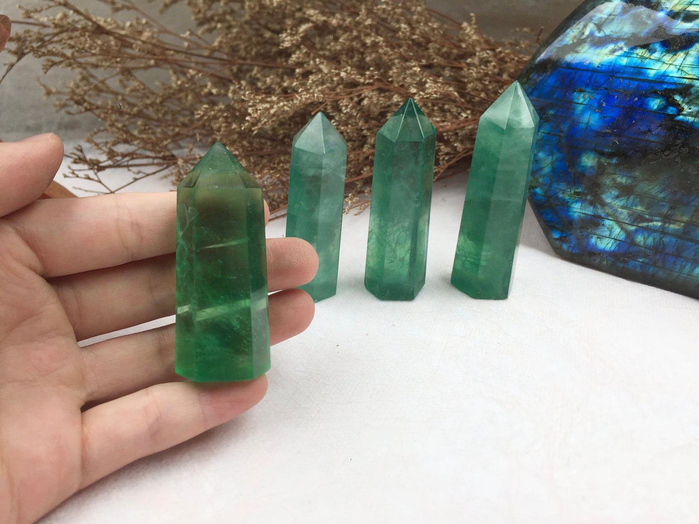 Green Fluorite Tower，Fluorite Point，Crystal Tower/Wand，Healing Crystal，Reiki Chakra Stone，Home Decor，For Giftwa