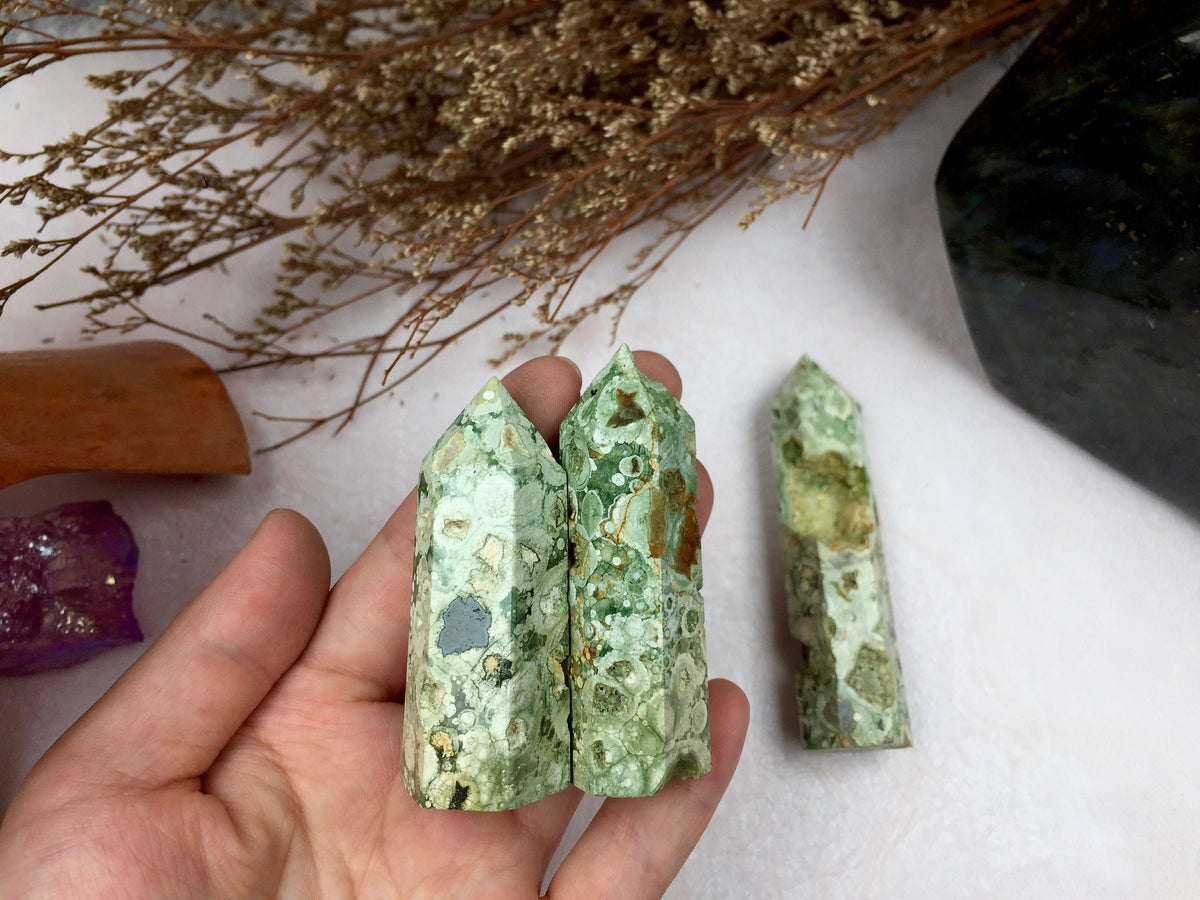Rainforest Tower,Rainforest Point，Crystal Tower/Wand，Healing Crystal，Reiki Chakra Stone，Home Decor，For Gift