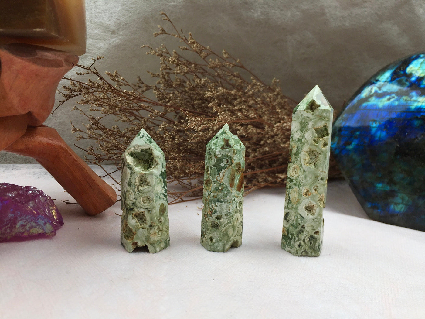 Rainforest Tower,Rainforest Point，Crystal Tower/Wand，Healing Crystal，Reiki Chakra Stone，Home Decor，For Gift