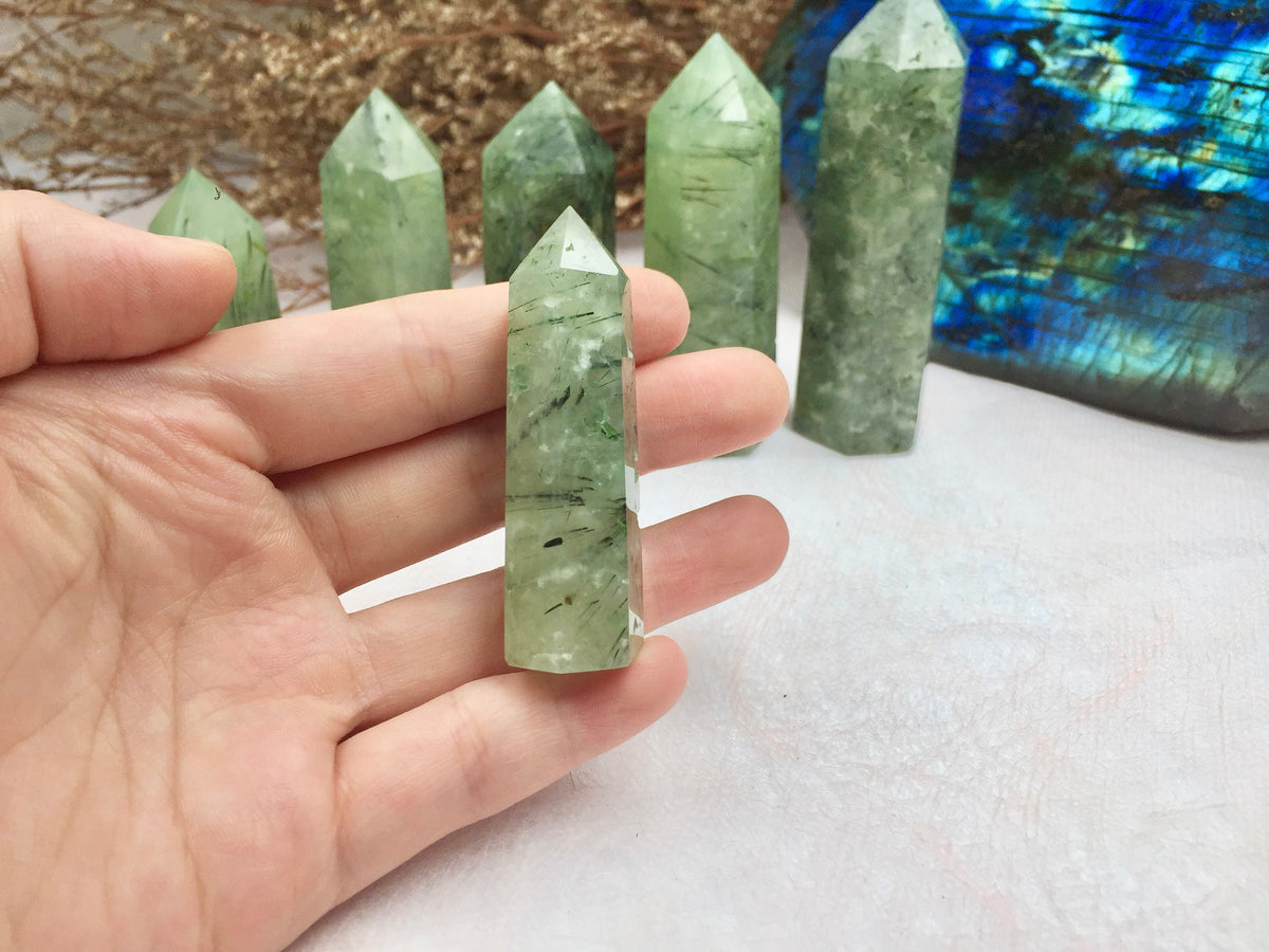 Prehnite Tower，Prehnite Point，Crystal Tower/Wand，Healing Crystal，Reiki Chakra Stone，Home Decor，For Gift