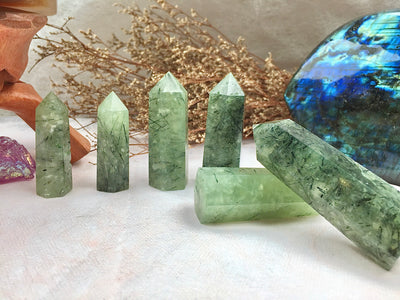 Prehnite Tower，Prehnite Point，Crystal Tower/Wand，Healing Crystal，Reiki Chakra Stone，Home Decor，For Gift