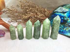 Prehnite Tower，Prehnite Point，Crystal Tower/Wand，Healing Crystal，Reiki Chakra Stone，Home Decor，For Gift