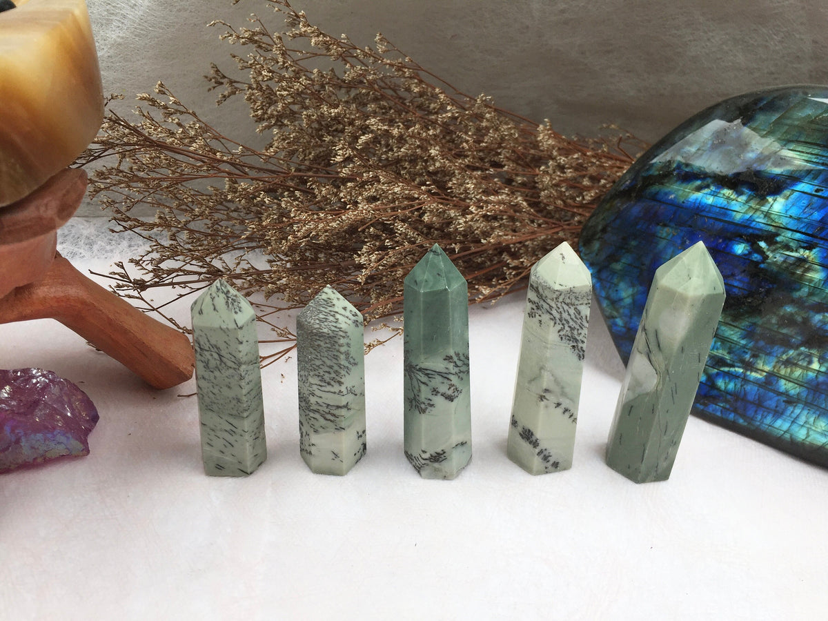 Dendritic Jade Tower,Dendritic Jade Point,Crystal Tower/Wand,Healing Crystal,Reiki Chakra Stone,Home Decor,For Gift