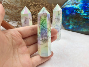 Aura Howlite Tower,Aura Howlite Point，Crystal Tower/Wand，Healing Crystal，Reiki Chakra Stone，Home Decor，For Gift