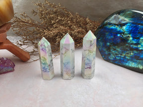 Aura Howlite Tower,Aura Howlite Point，Crystal Tower/Wand，Healing Crystal，Reiki Chakra Stone，Home Decor，For Gift