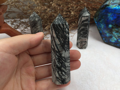 Black Line Stone Tower,Black Line Stone Point,Crystal Tower/Wand,Healing Crystal,Reiki Chakra Stone,Home Decor,For Gift