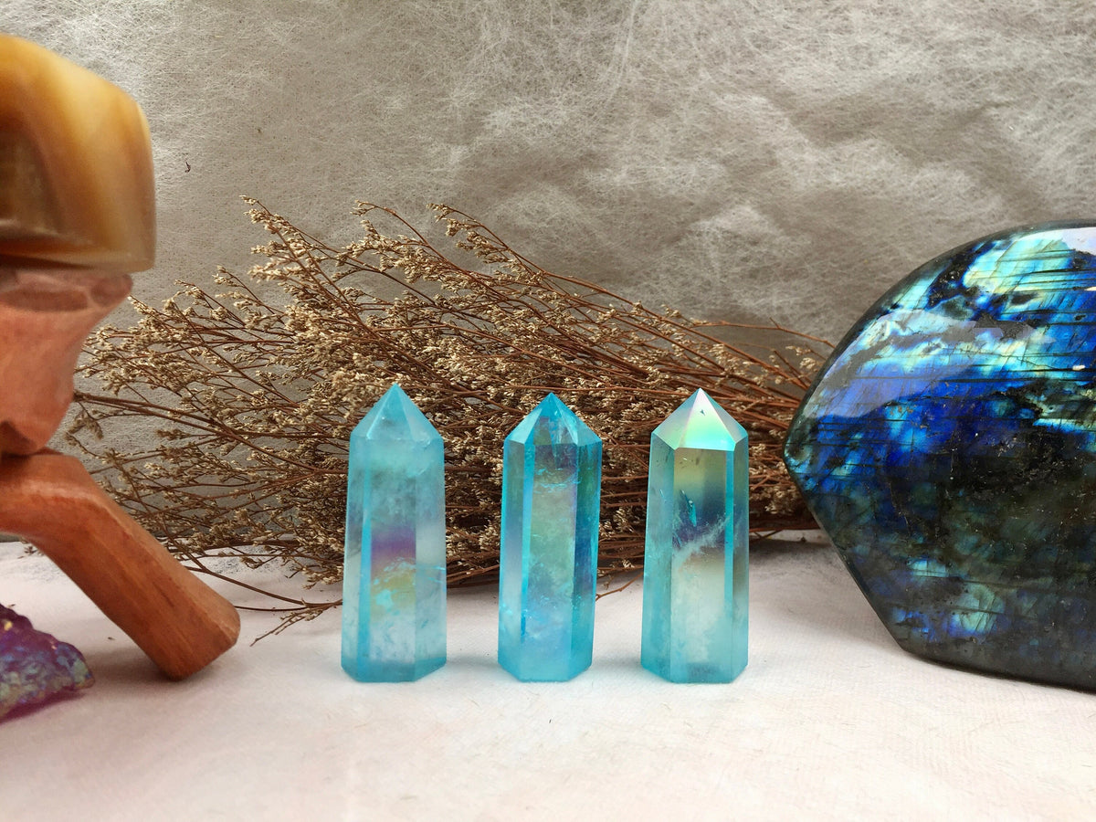 Blue Aura Crystal Quartz Tower Points New Home Party Wedding Gifts for Self and Friends
