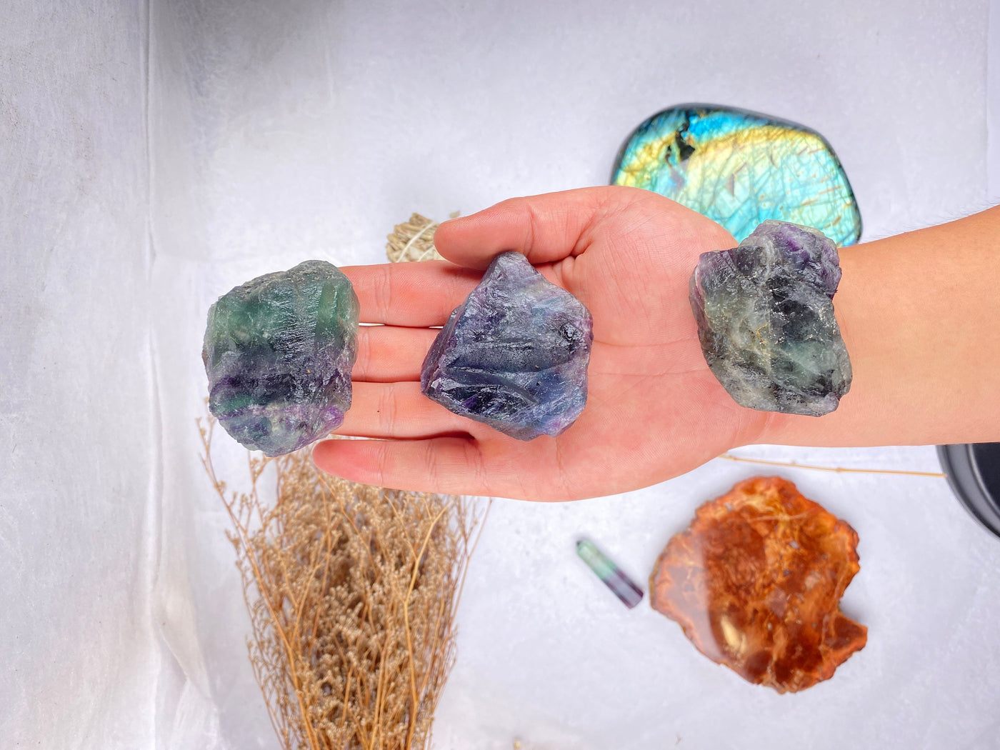 Clarity Raw crystal quartz Rainbow Fluorite Random shipments
