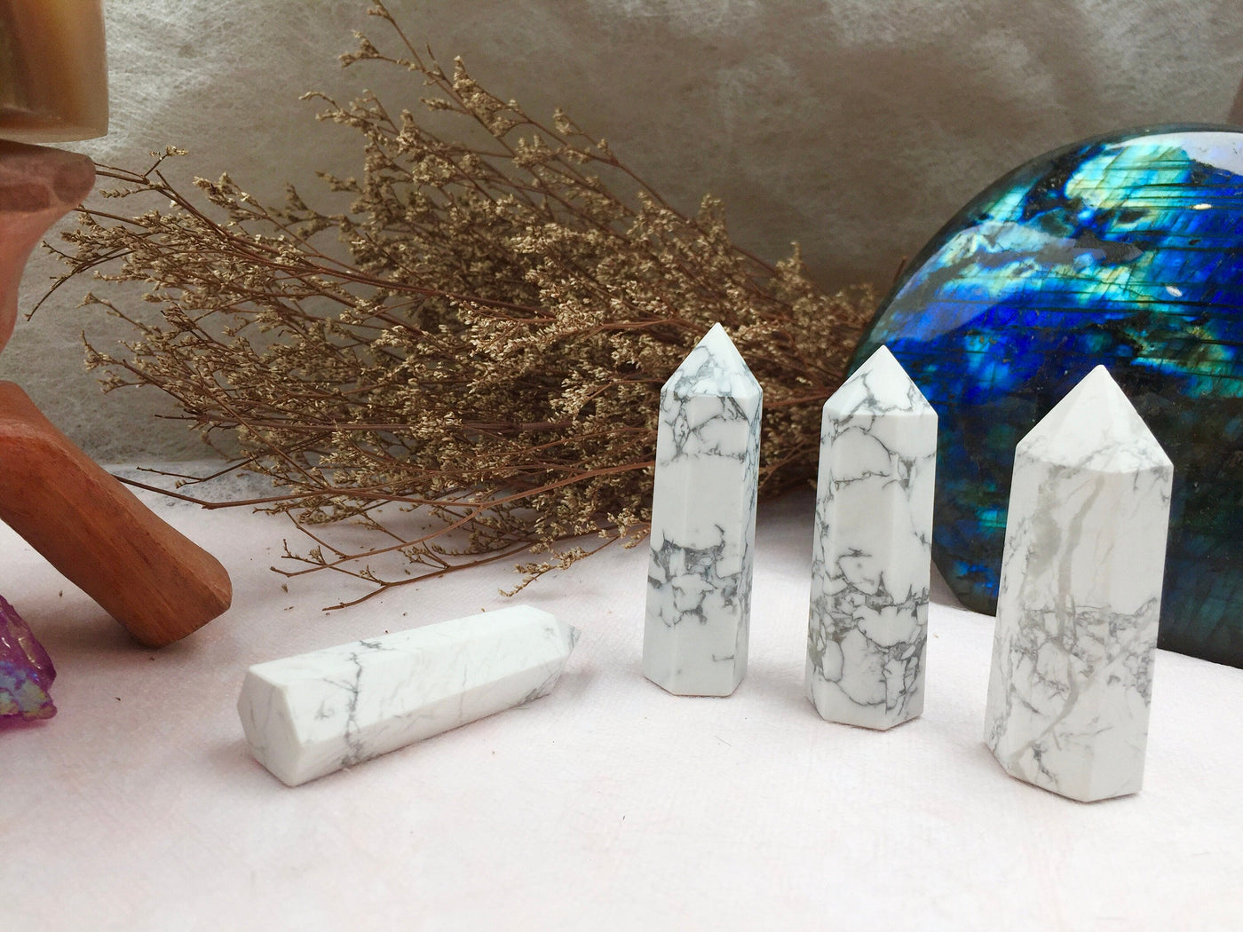 Howlite Tower，Howlite Point，Crystal Tower/Wand，Healing Crystal，Reiki Chakra Stone，Home Decor，For Gift