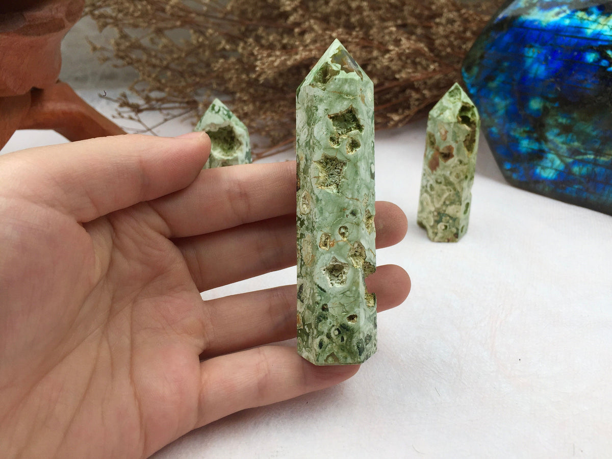 Rainforest Tower,Rainforest Point，Crystal Tower/Wand，Healing Crystal，Reiki Chakra Stone，Home Decor，For Gift