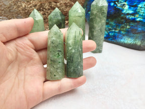 Prehnite Tower，Prehnite Point，Crystal Tower/Wand，Healing Crystal，Reiki Chakra Stone，Home Decor，For Gift