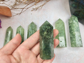 Prehnite Tower，Prehnite Point，Crystal Tower/Wand，Healing Crystal，Reiki Chakra Stone，Home Decor，For Gift