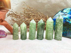 Prehnite Tower，Prehnite Point，Crystal Tower/Wand，Healing Crystal，Reiki Chakra Stone，Home Decor，For Gift