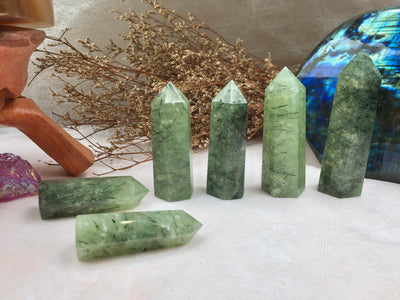 Prehnite Tower，Prehnite Point，Crystal Tower/Wand，Healing Crystal，Reiki Chakra Stone，Home Decor，For Gift