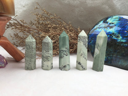 Dendritic Jade Tower,Dendritic Jade Point,Crystal Tower/Wand,Healing Crystal,Reiki Chakra Stone,Home Decor,For Gift